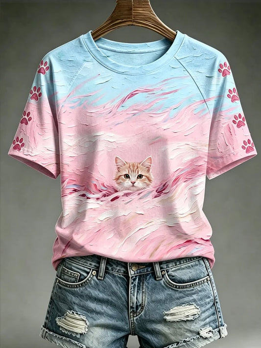 Women's Colorful Cat-Print T-Shirt