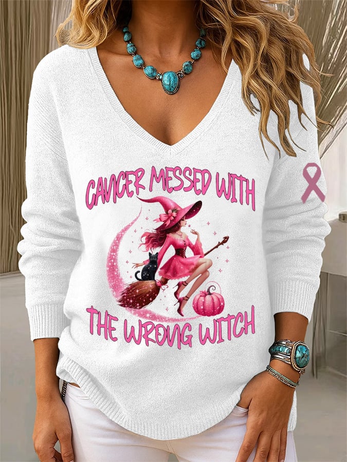Women's Breast Cancer Awareness In October We Wear Pink Print Long Sleeve Knit Top