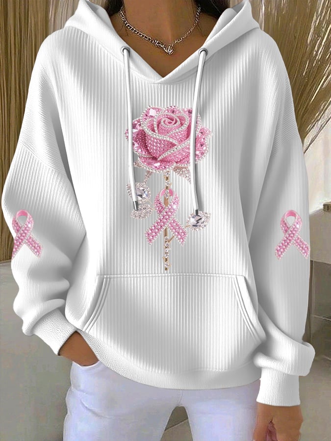 Women's Breast Cancer Awareness Roses Print Casual Sweatshirt