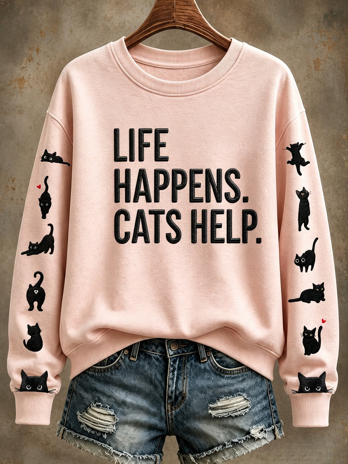 Women's Healing Cat Crew Neck Long Sleeve Sweatshirt