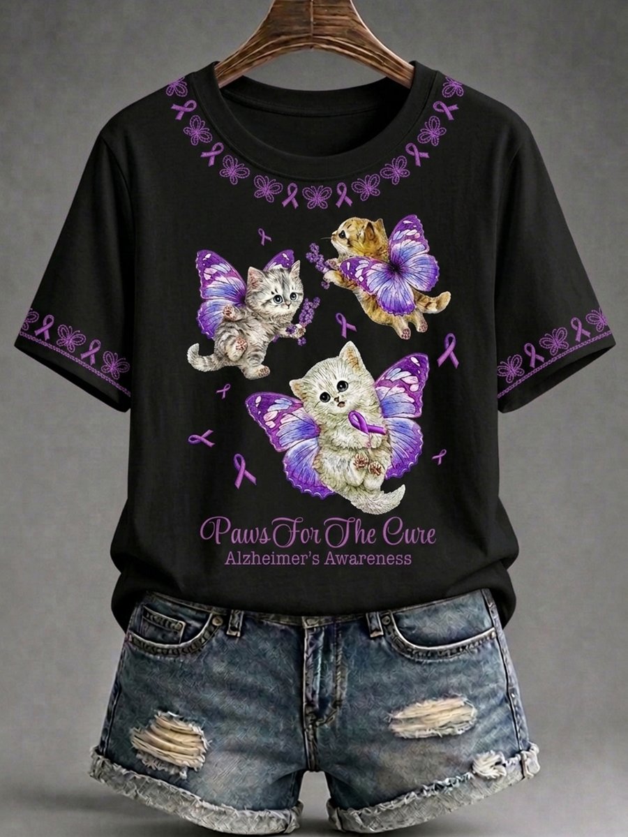 Women's Alzheimer's Awareness Kitty Cat Short-Sleeve T-Shirt