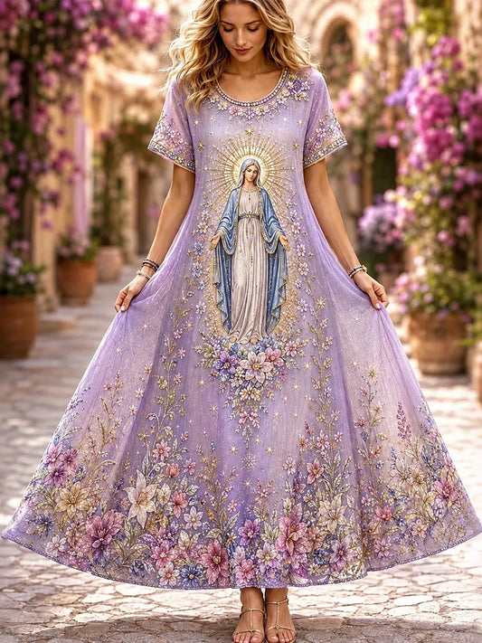 Women's Assumption Of Mary Faith Alzheimer Awareness Printed Maxi Dress
