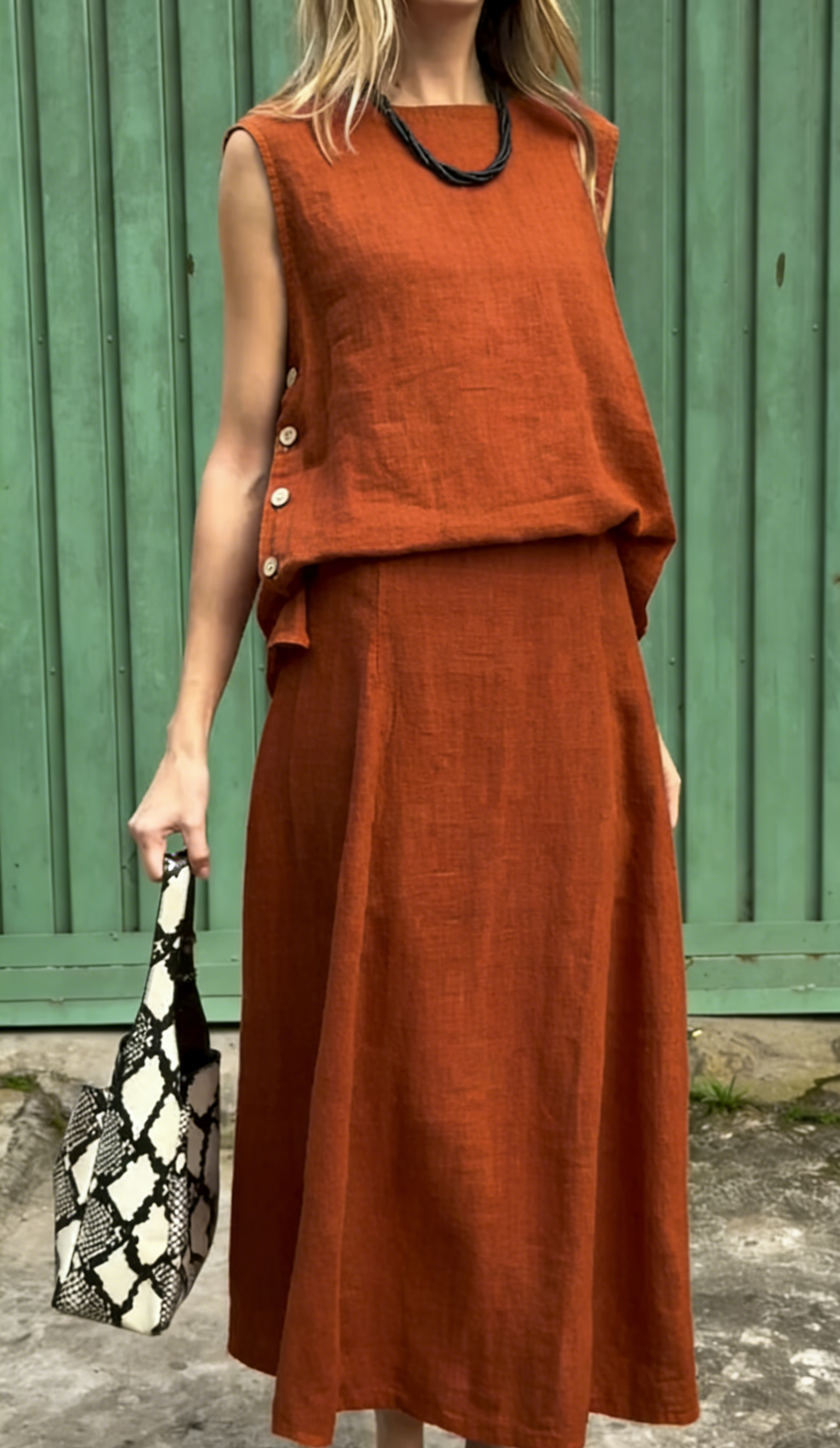 Women's Classic Sleeveless Linen Two-Piece Set