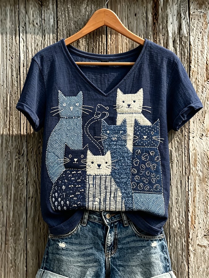 Women's Cute Cats Art Print Casual T-shirt