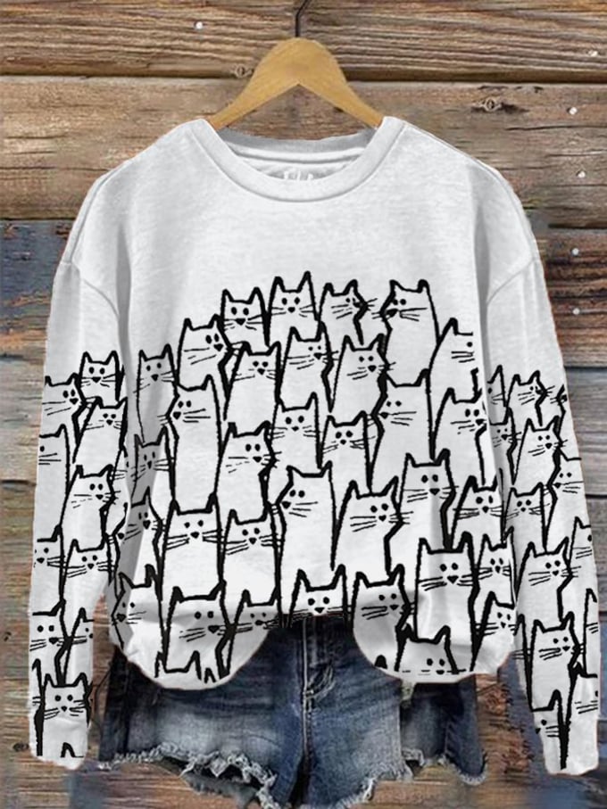 Women's Cute Cat Print Sweatshirt