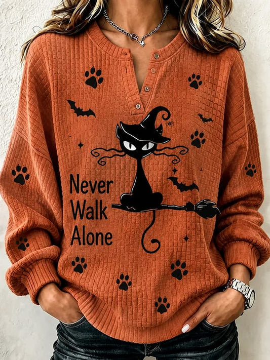Women's Halloween Cat Print Hoodie