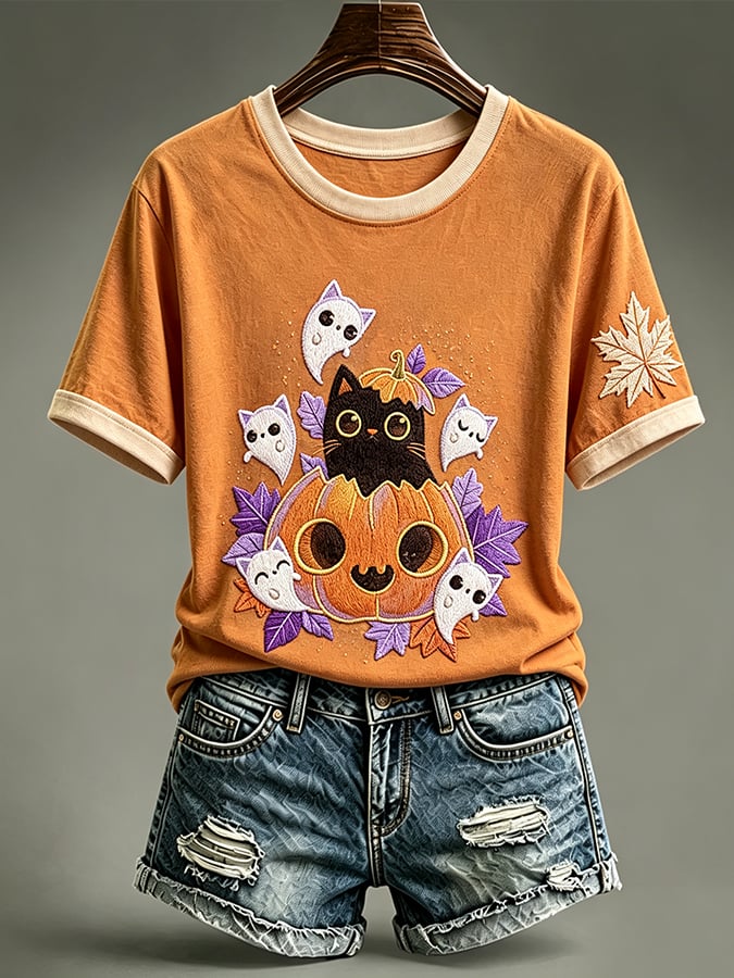 Women'S Casual Autumn Cat-Print Top