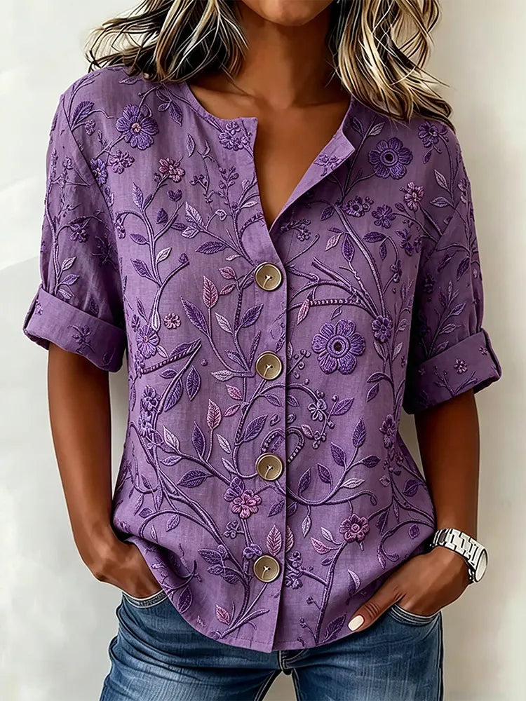 Women's Vintage Floral Embroidery Art Casual Shirt