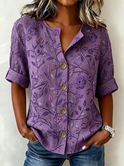 Women's Vintage Floral Embroidery Art Casual Shirt