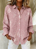 Women's Breast Cancer Awareness Pink Floral Print Casual Collared Shirt
