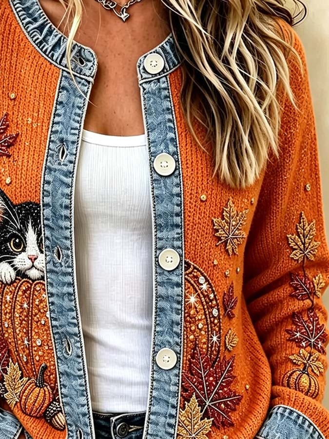 Women'S Casual Maple Leaf Knit Cardigan