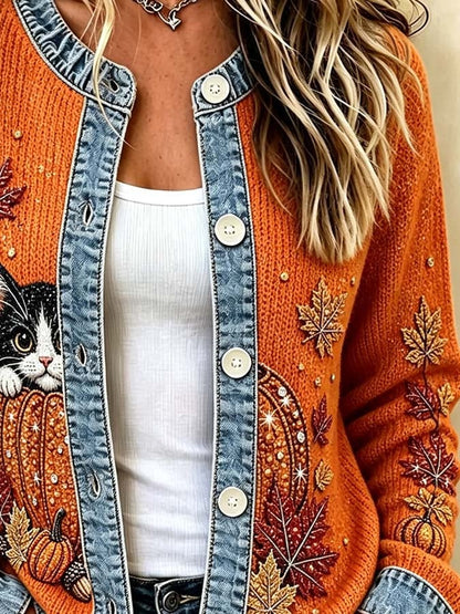Women'S Casual Maple Leaf Knit Cardigan