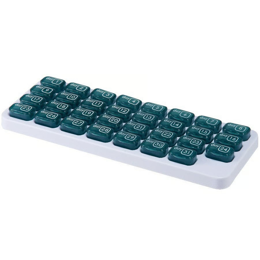 🔥✨Monthly Pill Organizer with Lid - Arthritis-Friendly Easy-Open Lids 31 Removable Daily Pill Pods Date Reminder & Travel Case for Vitamins & Medications