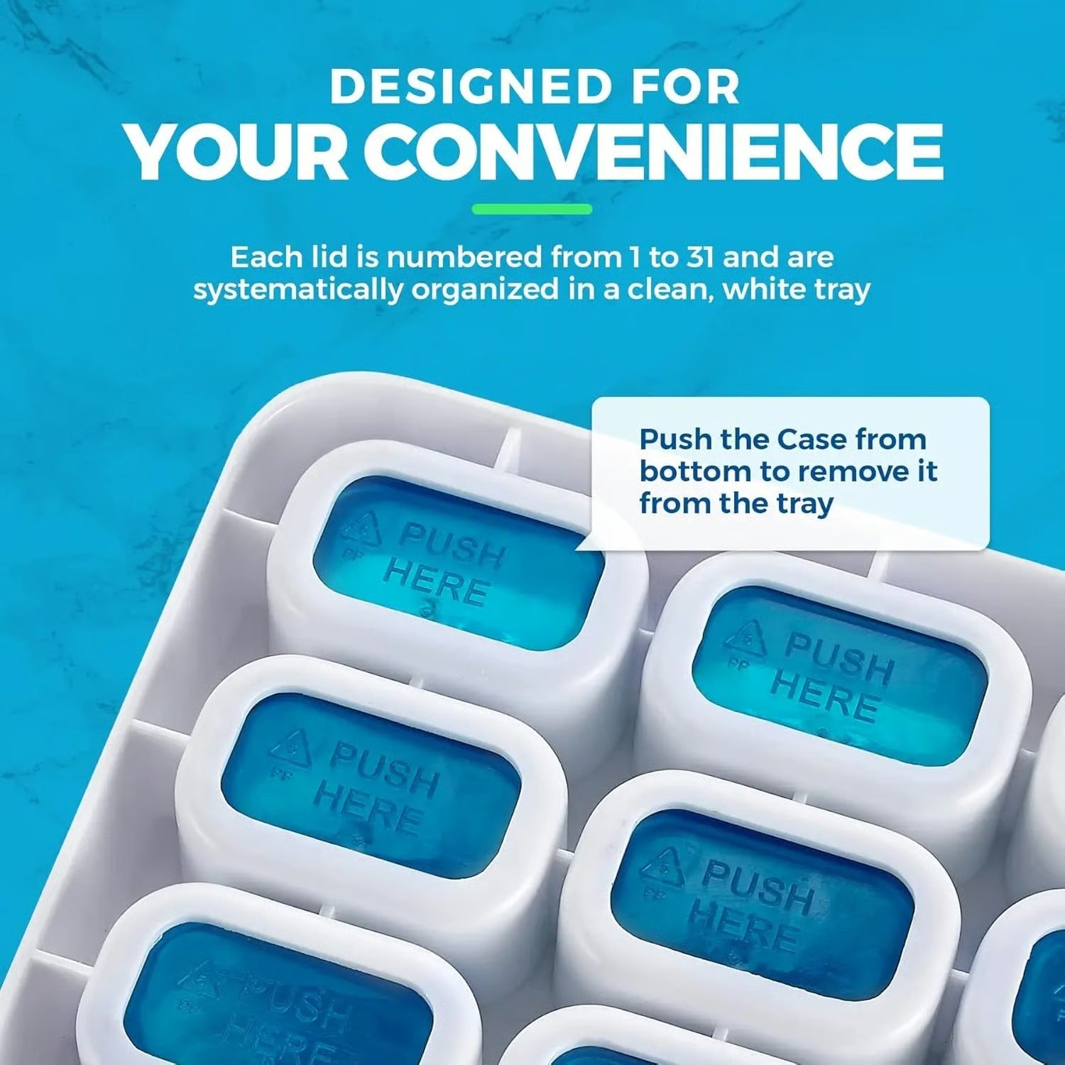 🔥✨Monthly Pill Organizer with Lid - Arthritis-Friendly Easy-Open Lids 31 Removable Daily Pill Pods Date Reminder & Travel Case for Vitamins & Medications