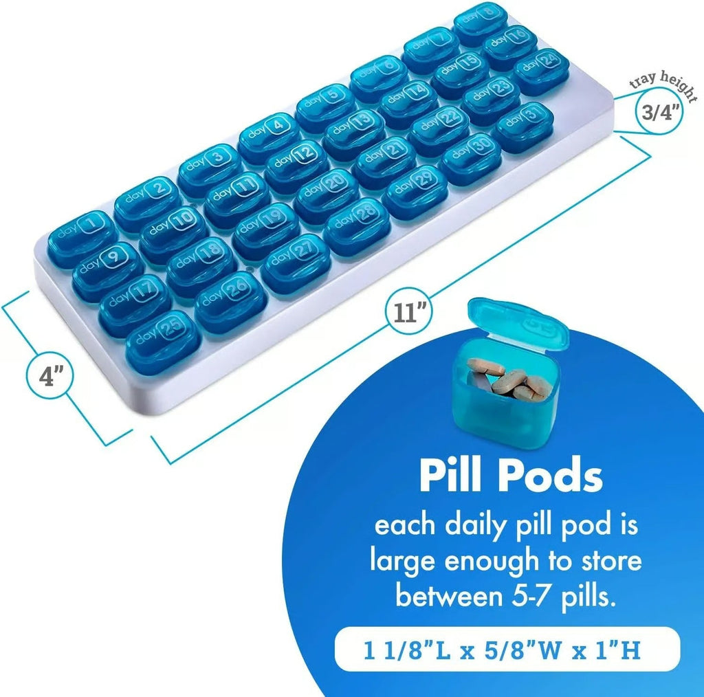🔥✨Monthly Pill Organizer with Lid - Arthritis-Friendly Easy-Open Lids 31 Removable Daily Pill Pods Date Reminder & Travel Case for Vitamins & Medications