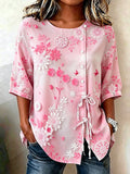 Women's Pink Plaid Button Lace Up Tie Shirt