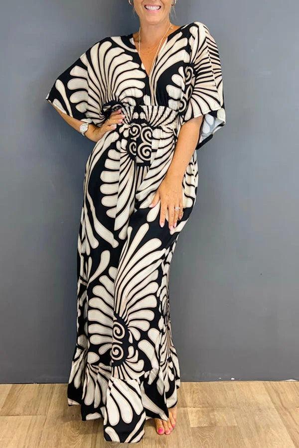 Hot Sale🔥 Printed Elastic Waist Casual Wide Leg Jumpsuit