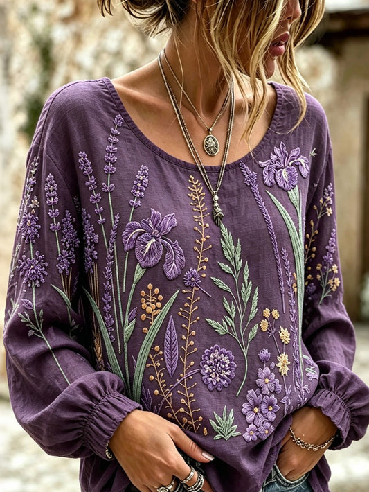 Women's Purple Floral Alzheimer's Disease Awareness Casual T-shirt