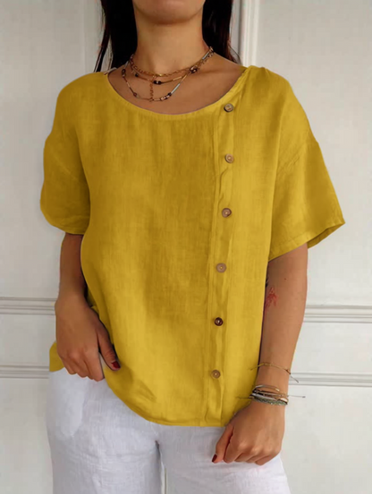 Casual Cotton Linen Side Buttons Tops