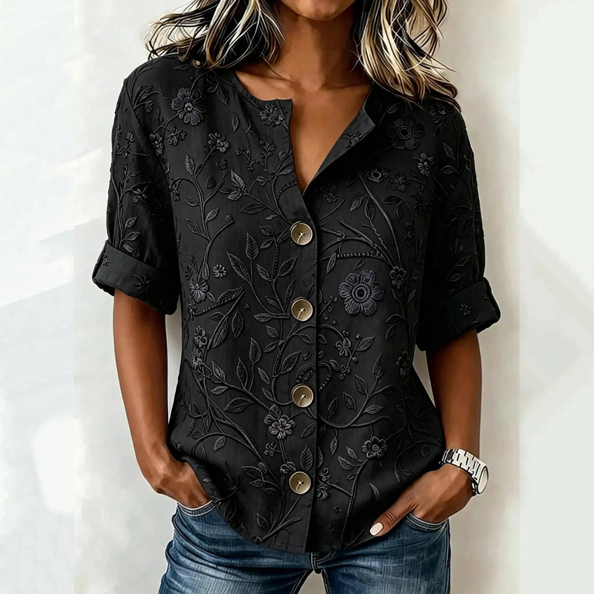 Women's Vintage Floral Embroidery Art Casual Shirt
