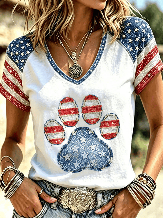 Women's USA Cat Paw Flag Print T-Shirts