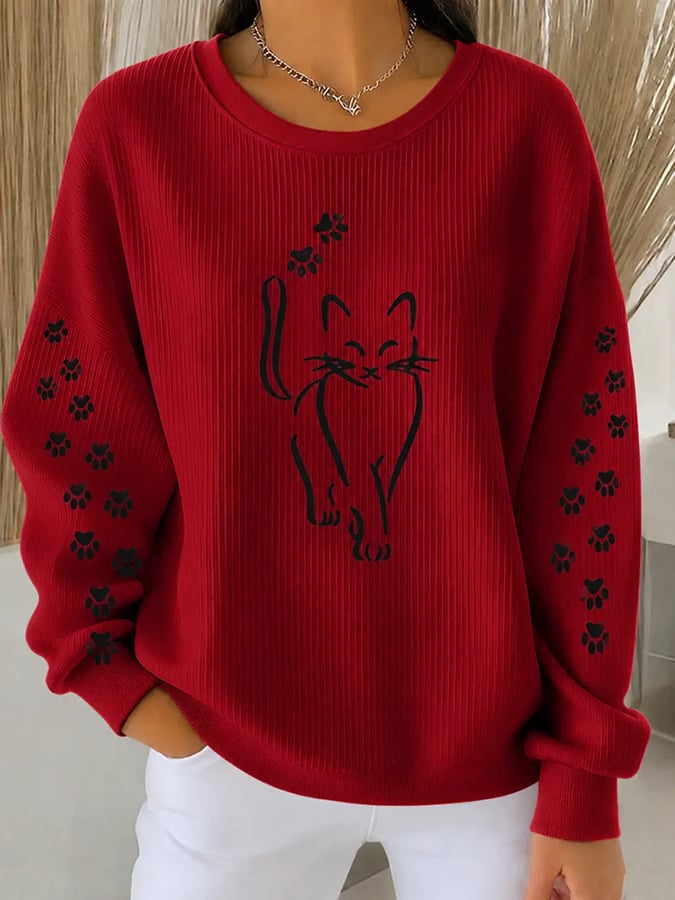 Women's Cute Cat Print Casual Sweatshirt