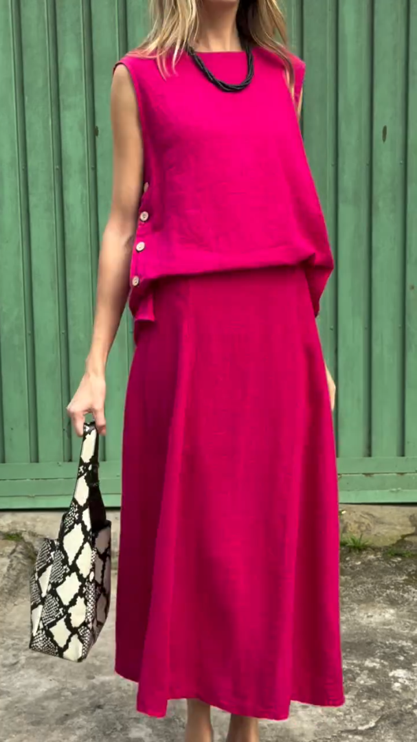 Women's Classic Sleeveless Linen Two-Piece Set