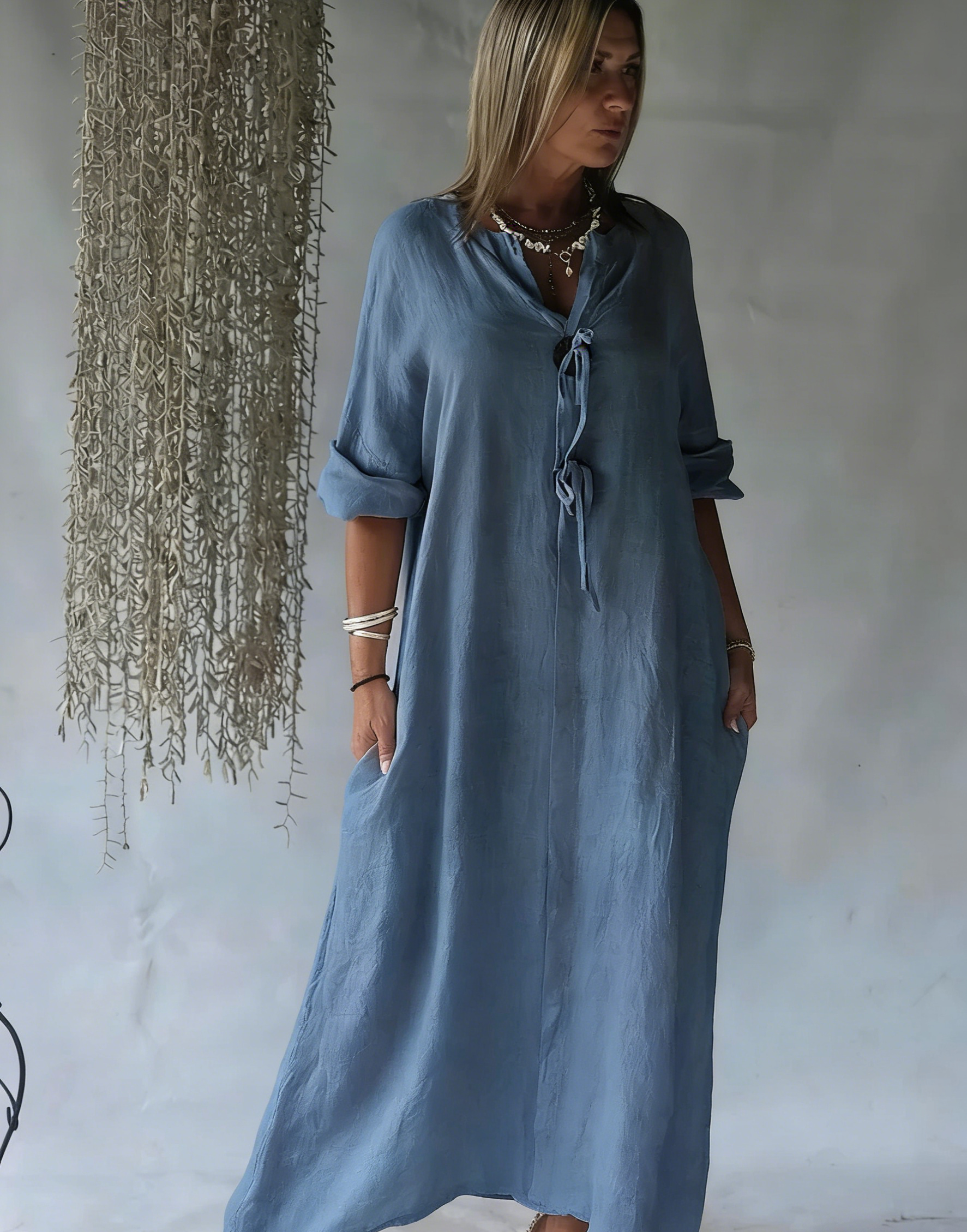 Summer Effortless Cotton-Linen Kaftan Dress
