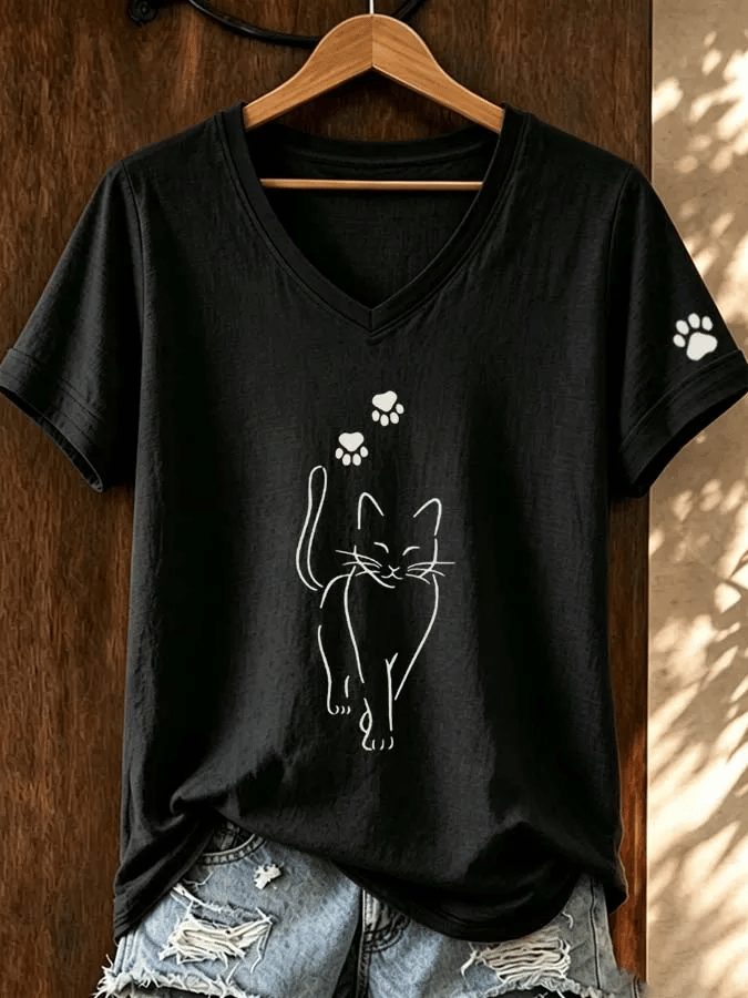 Women's Cute Cat Print T-Shirt