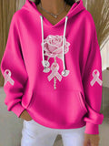 Women's Breast Cancer Awareness Roses Print Casual Sweatshirt