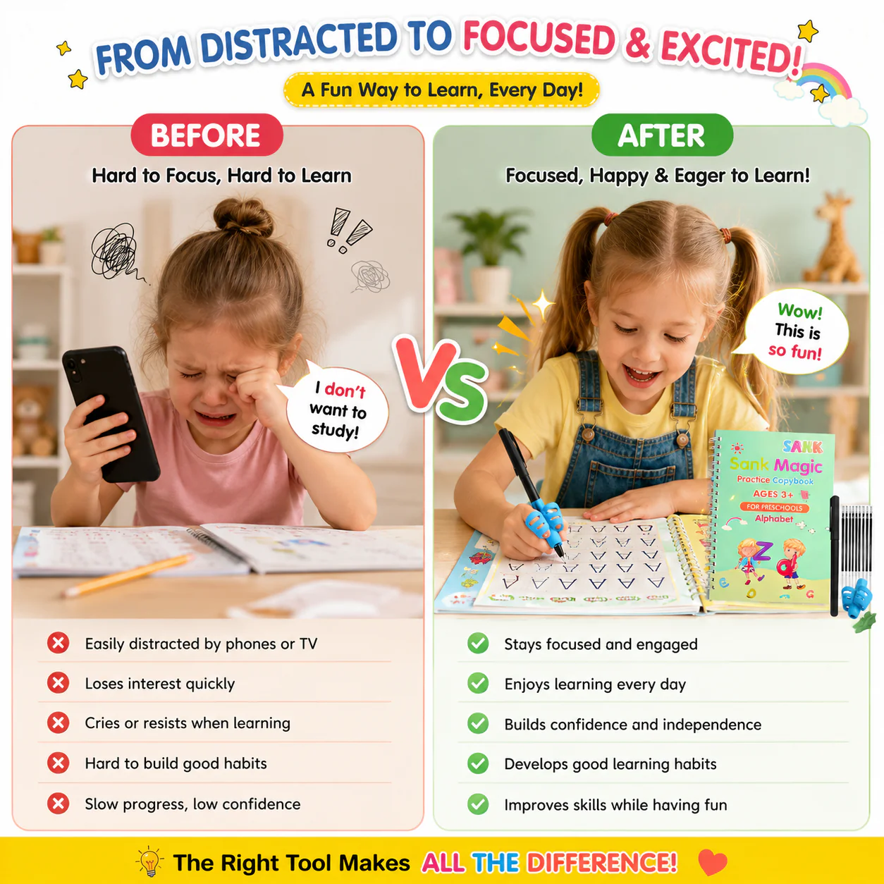 Magic Practice Copybook Set for Kids – Reusable Handwriting Learning Kit