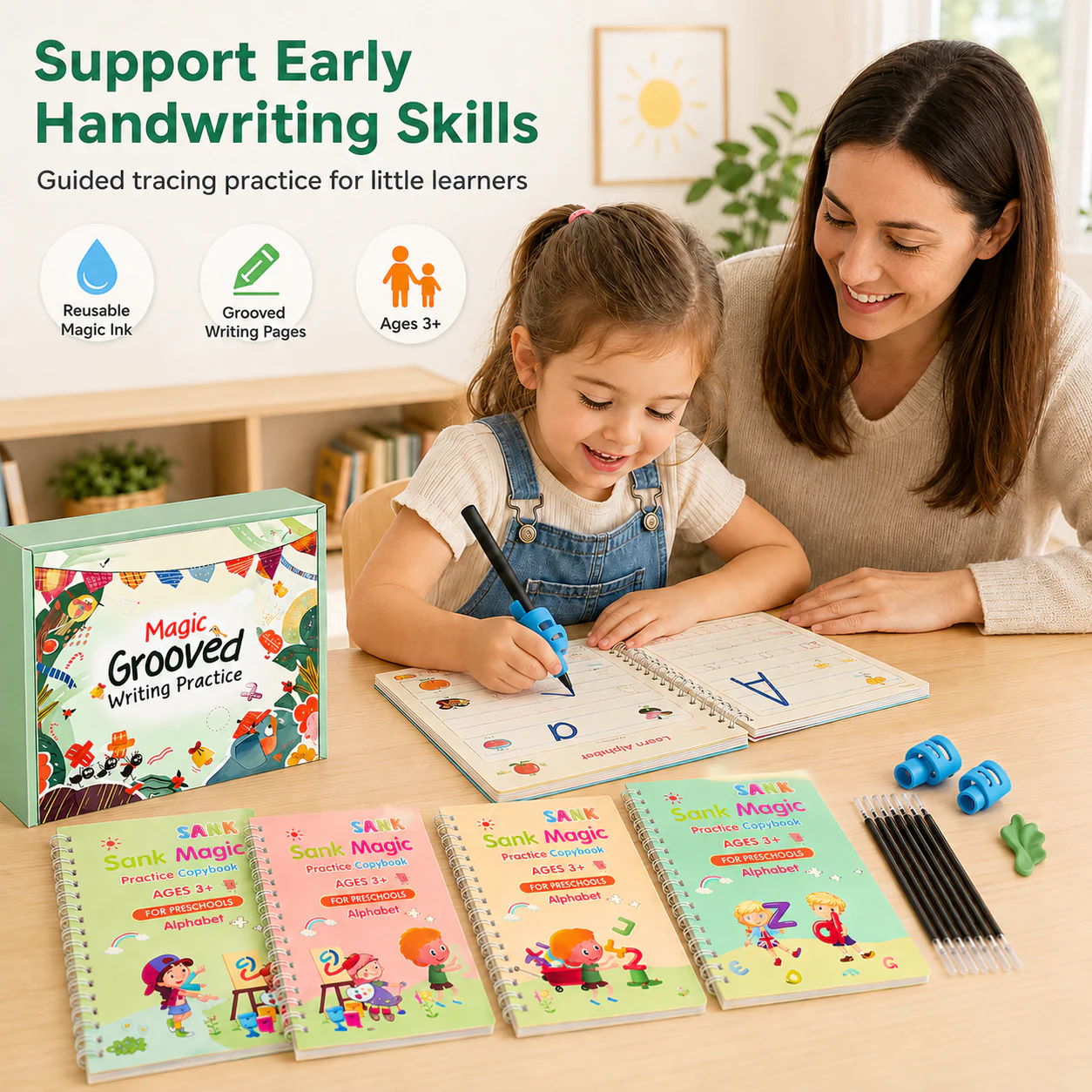 Magic Practice Copybook Set for Kids – Reusable Handwriting Learning Kit