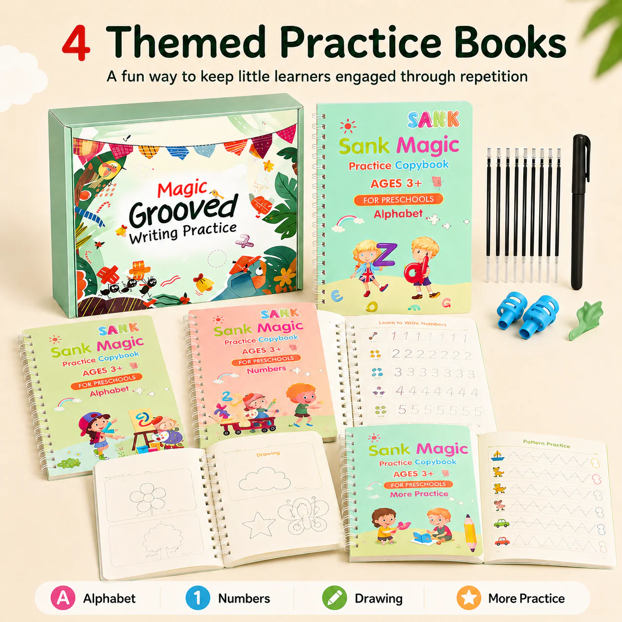 Magic Practice Copybook Set for Kids – Reusable Handwriting Learning Kit