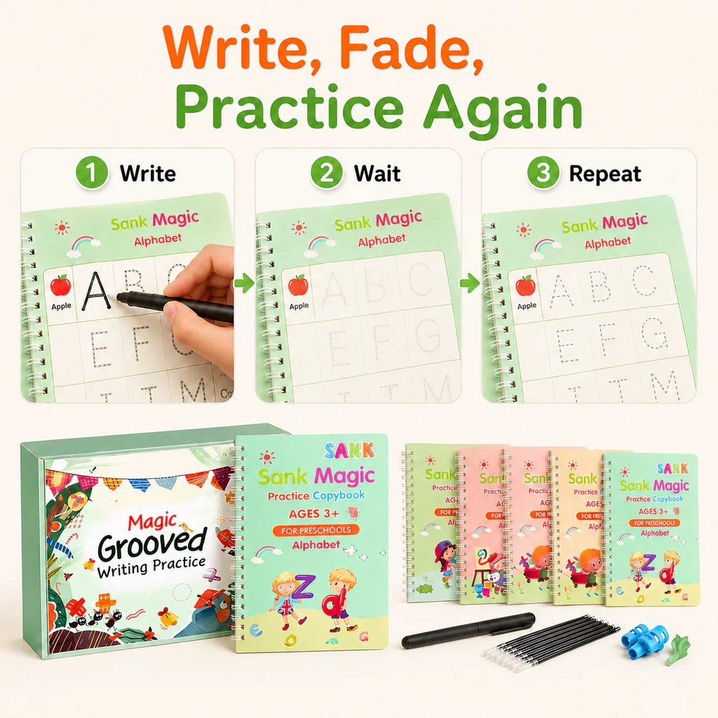 Magic Practice Copybook Set for Kids – Reusable Handwriting Learning Kit