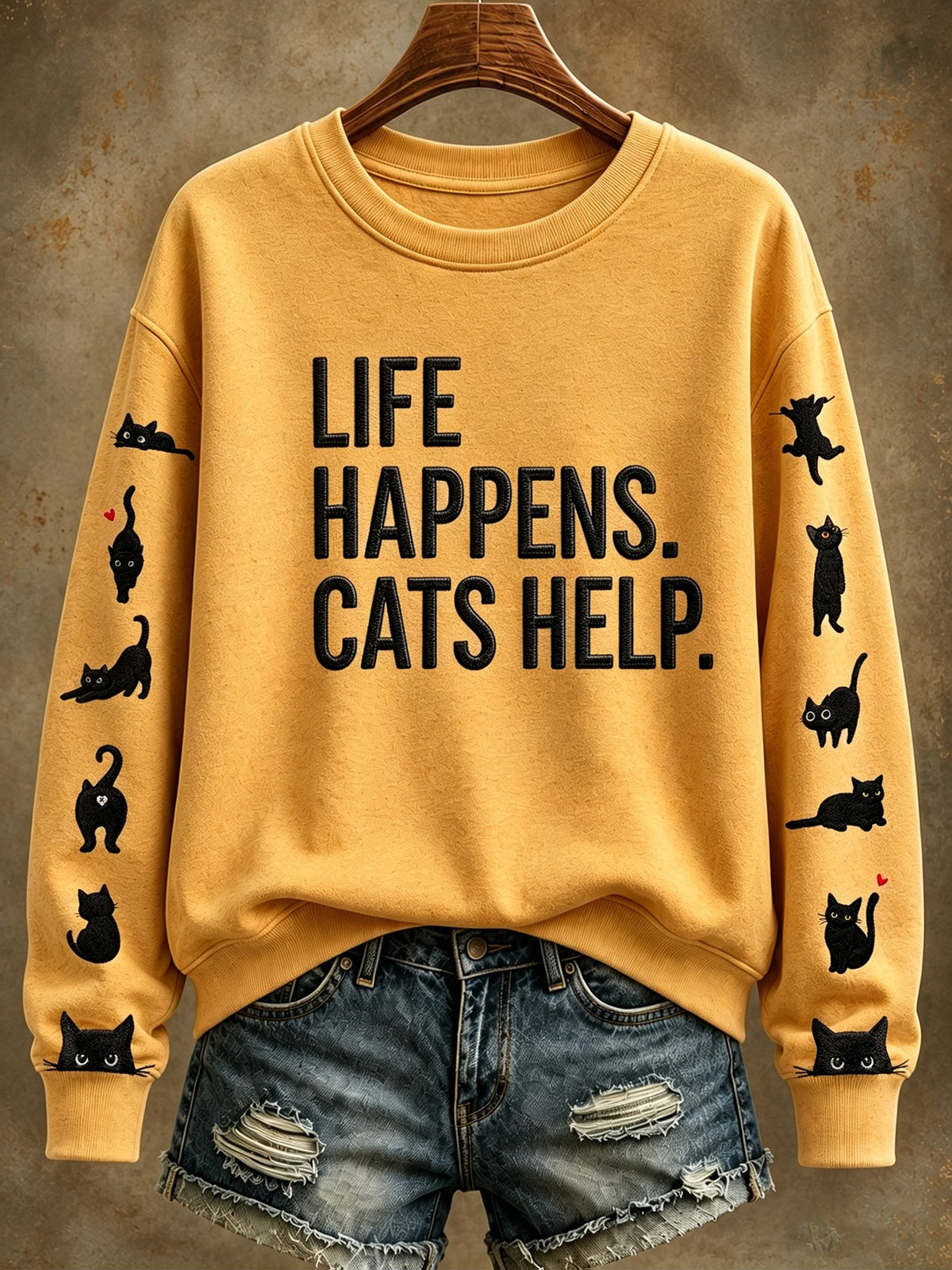 Women's Healing Cat Crew Neck Long Sleeve Sweatshirt