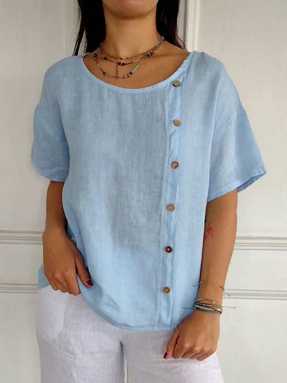 Casual Cotton Linen Side Buttons Tops