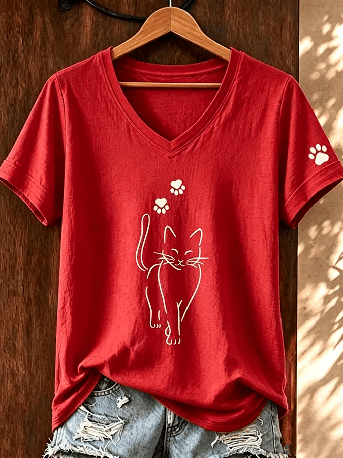 Women's Cute Cat Print T-Shirt