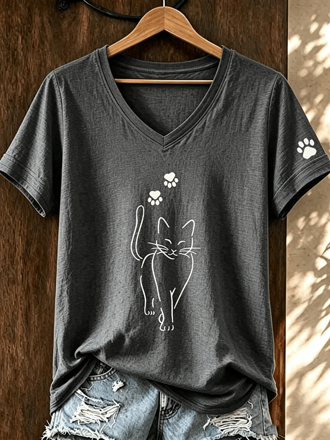 Women's Cute Cat Print T-Shirt