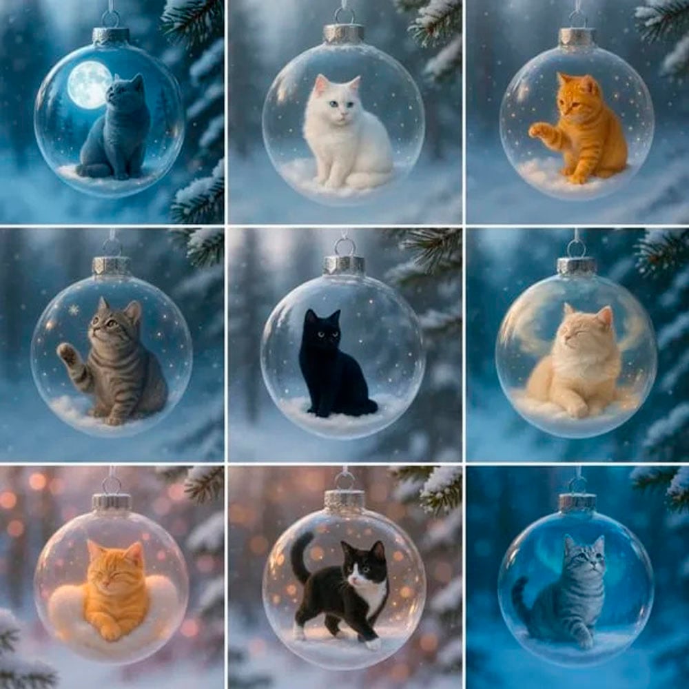 Cute Cat Christmas Glass Ornaments Collection