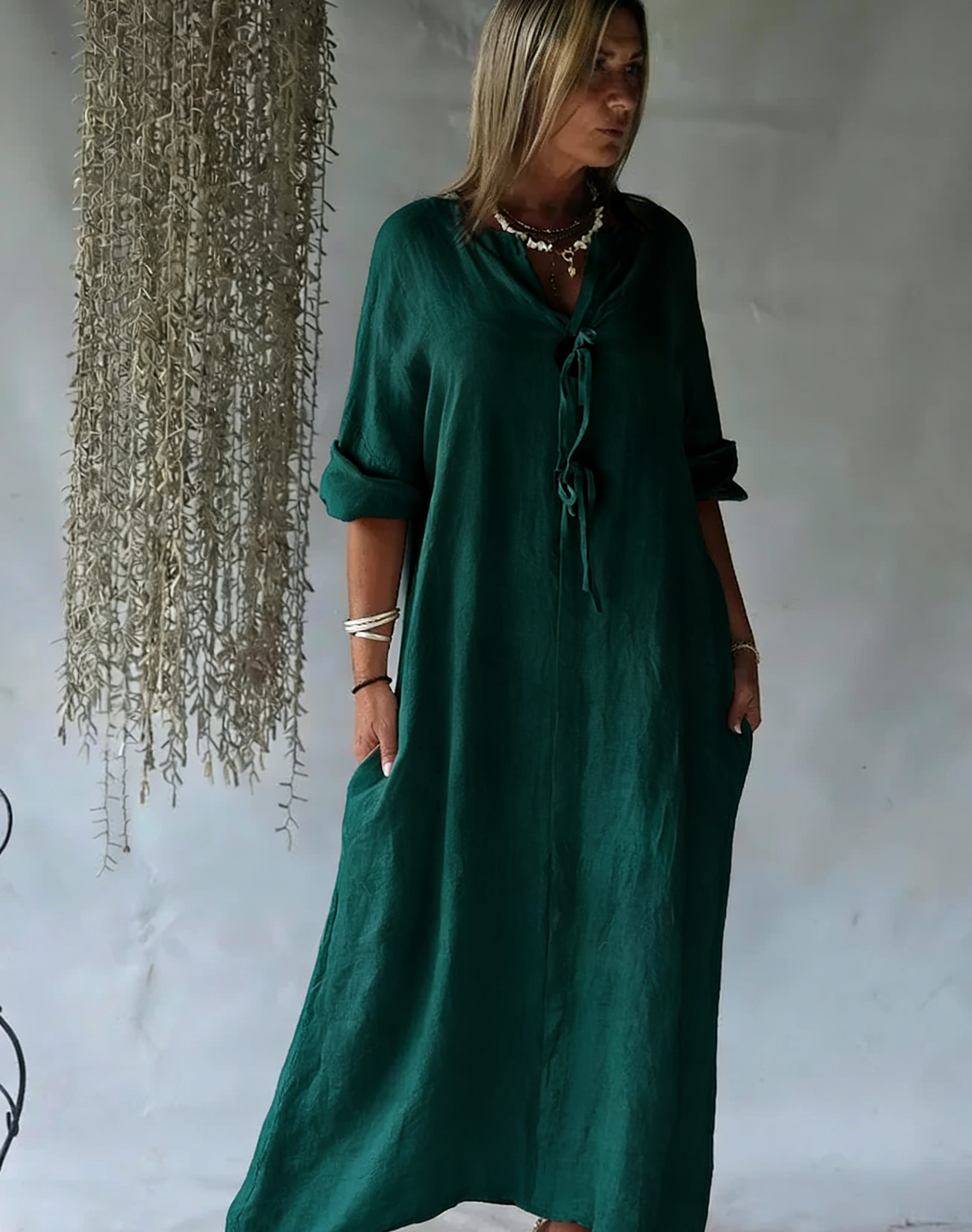 Summer Effortless Cotton-Linen Kaftan Dress