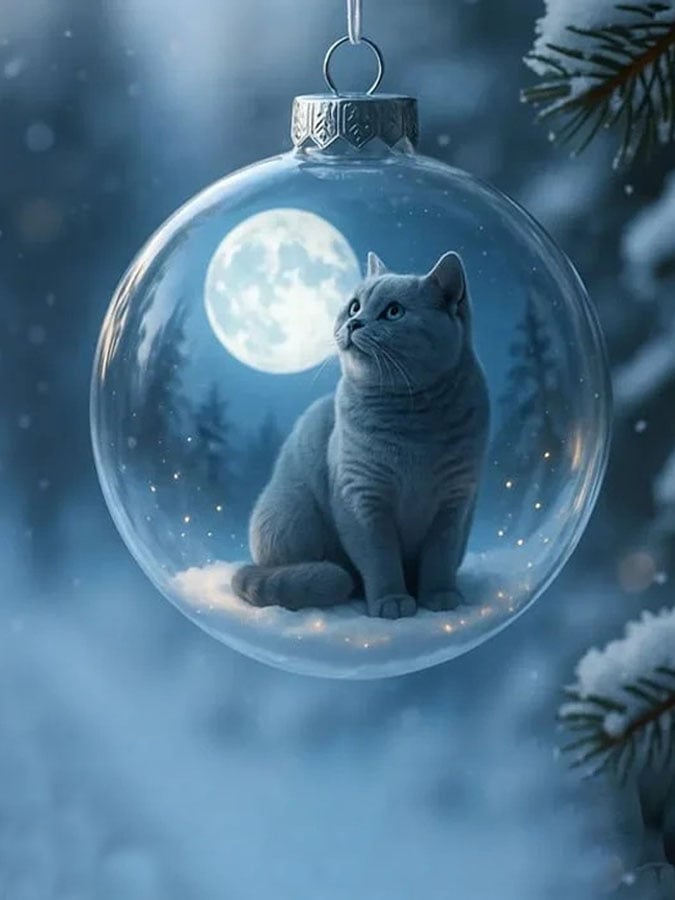Cute Cat Christmas Glass Ornaments Collection