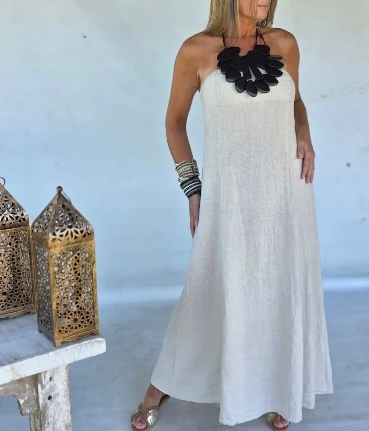 Strapless Linen Maxi Dress