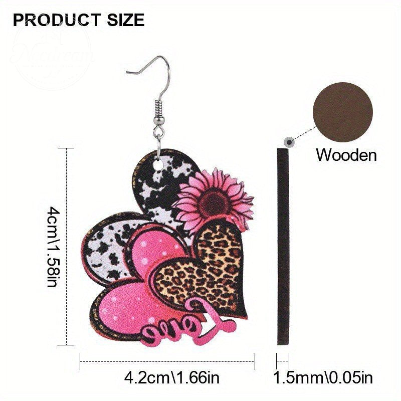 Retro Leopard Print Multi Heart Sunflower Ribbon Earrings