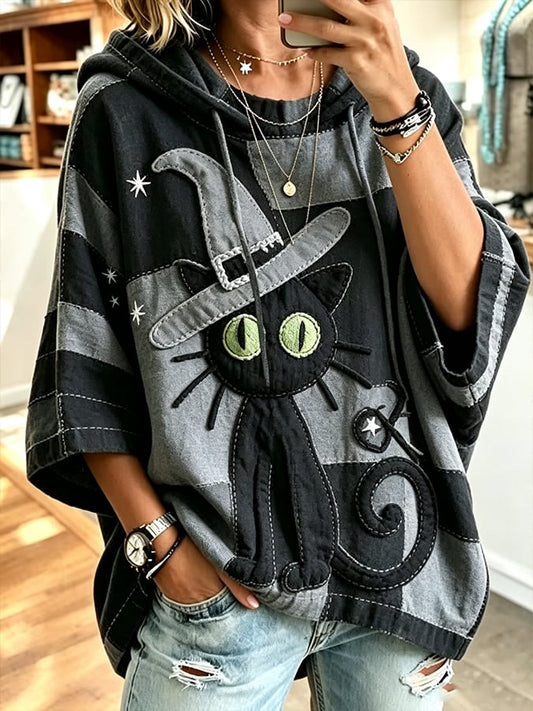 Women's Vintage Halloween Artistic Cat Print Sweatshirt
