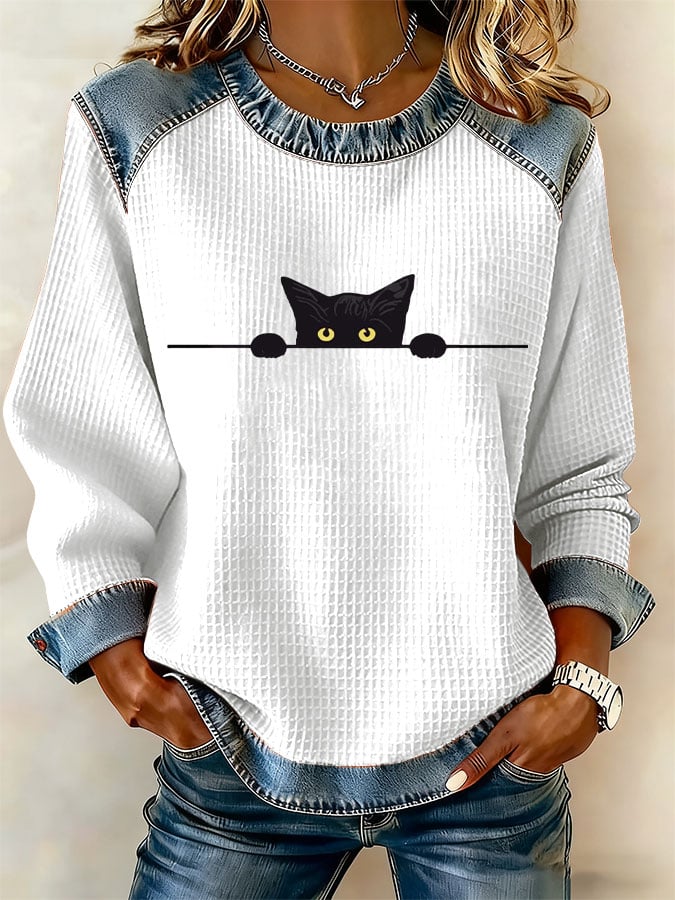 Women's Retro Cat Print Sweatshirt