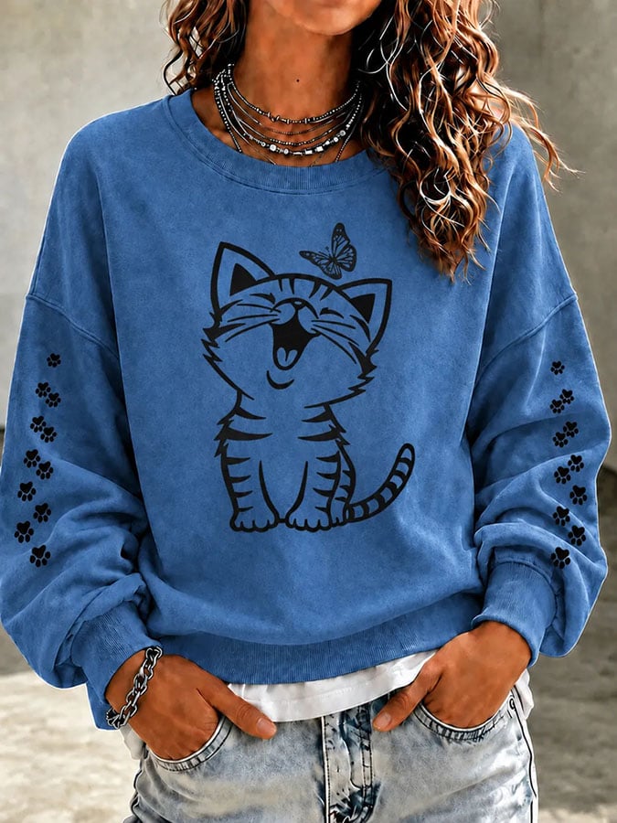 Women's Cute Cat Print Casual Sweatshirt