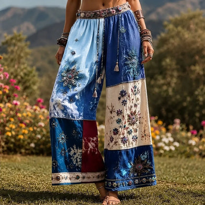 Women's Boho Patchwork Mandala Print High-waist Wide-leg Pants