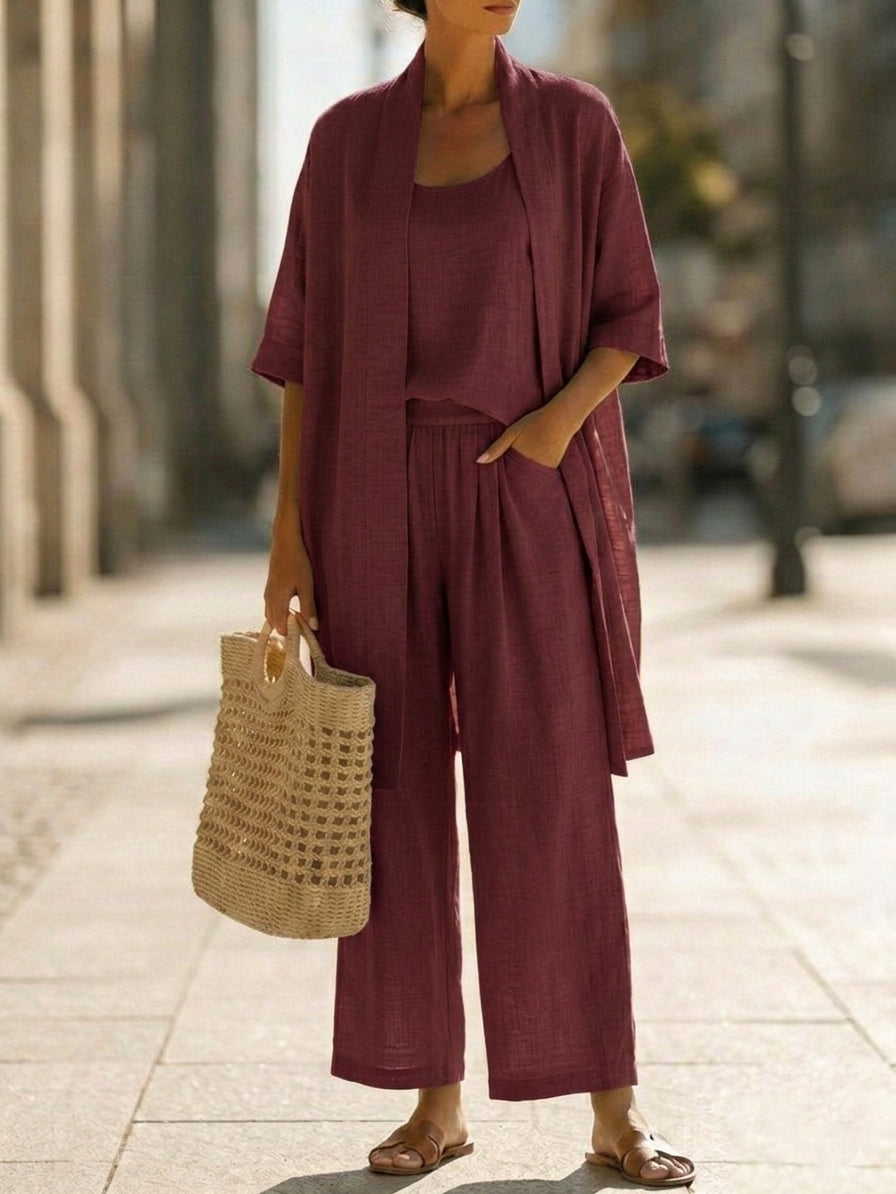 Women's Simple Linen Cotton Three-Piece Set