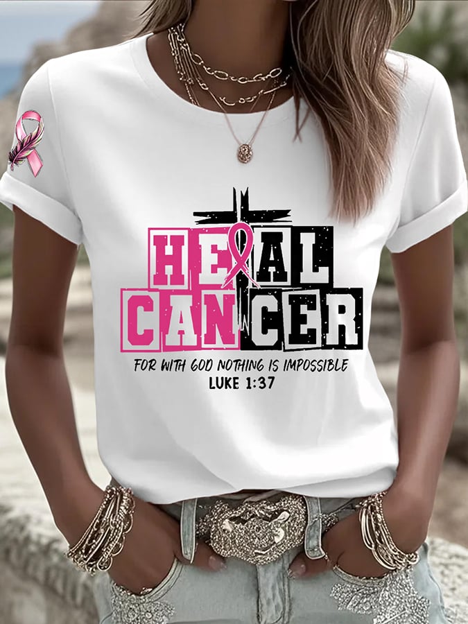 Women's Breast Cancer Awareness Printed Round Neck T-Shirt