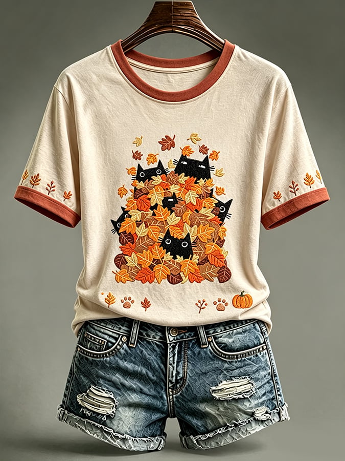 Women'S Casual Autumn Cat-Print Top